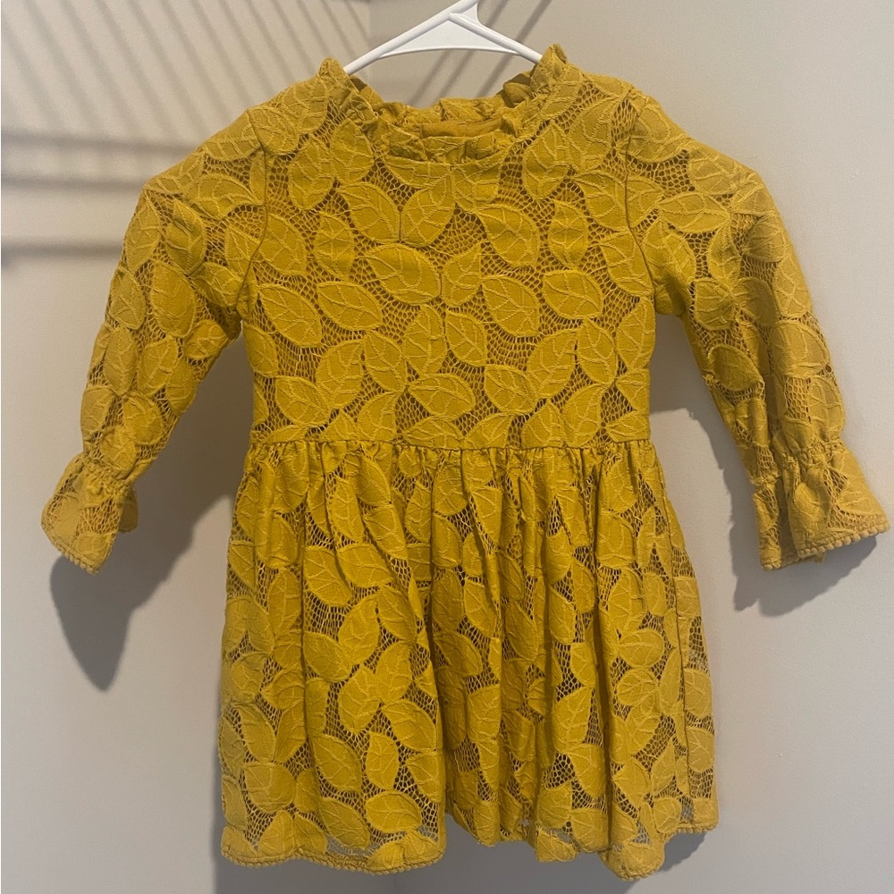 Oshkosh Mustard Yellow Leaf Lace Print Dress Toddler Girl Size 5T